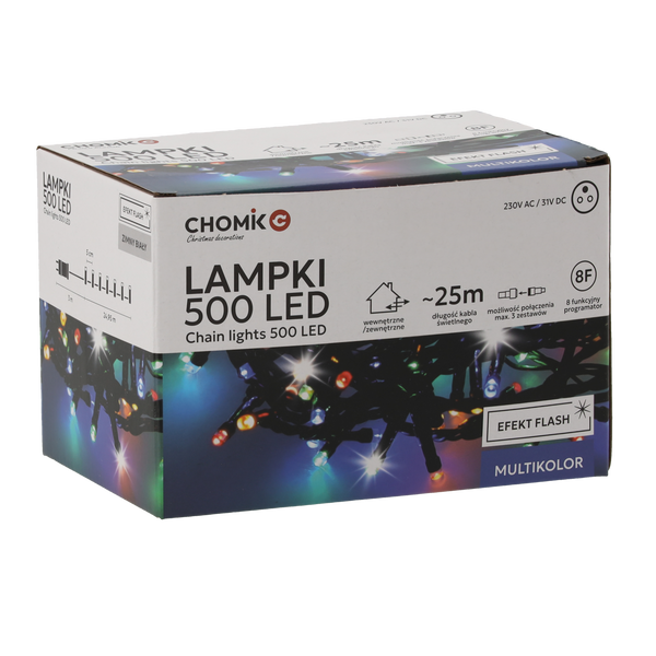 LED ŽIAROVKY 500L MULTIKOLOR + STUDENÝ BLIK, DĹŽKA 3 + 25 M VNÚTORNÝ/EXTERIÉROVÝ *9614