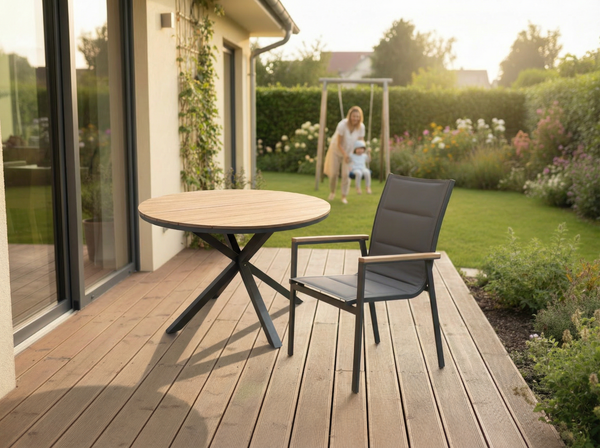 KRZESŁO ALUMINIOWE OGRODOWE POLYWOOD 64 x 55 x 91 CM CIEMNE SZARE