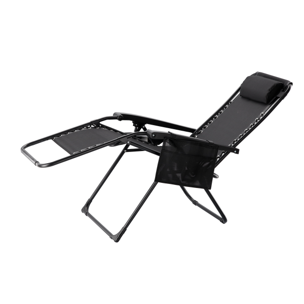 LEŻAK OGRODOWY "ZERO GRAVITY" SKŁADANY Z PODSTAWKĄ, KIESZONKĄ I ZAGŁÓWKIEM CZARNY 65 x 176 x 110 CM