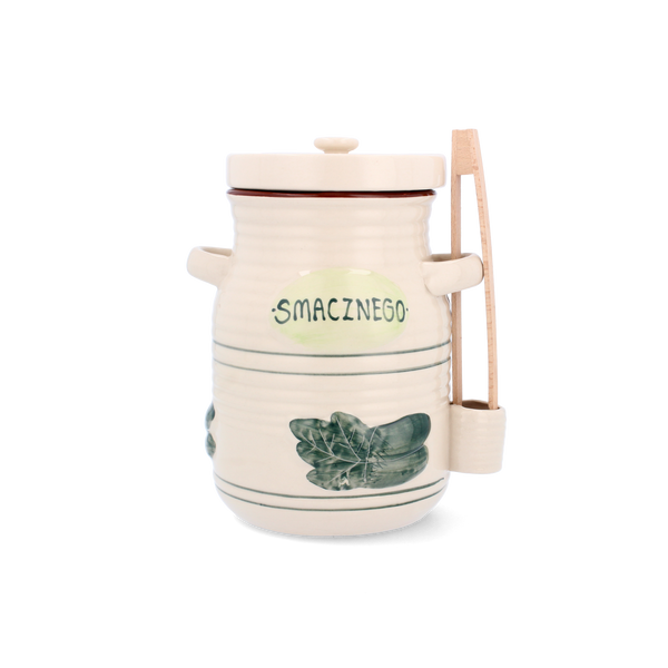 CERAMIC PICKLE JAR 3,5 L WITH TONGS WHITE