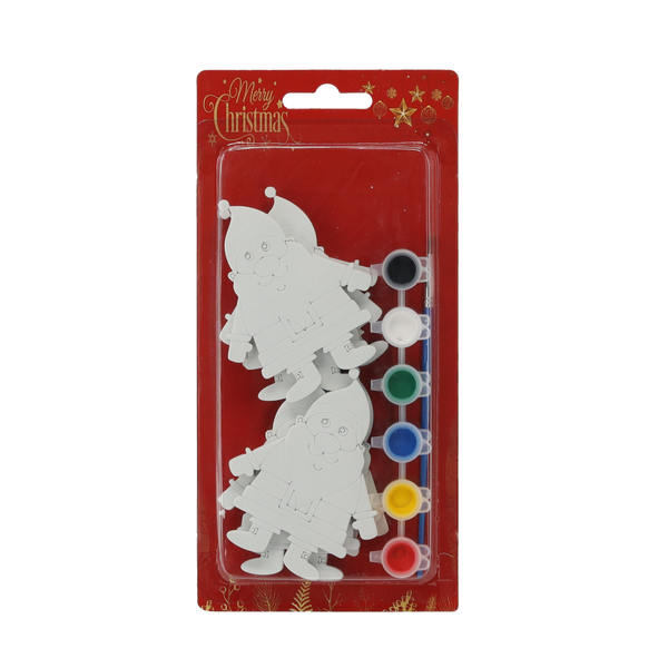 SET OF 6 CHRISTMAS DECORATIONS DIY + 6 PAINTS AND BRUSH ASSORTED 6 DESIGNS