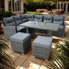 GARDEN FURNITURE SET (CORNER SOFA, 2 POUFFES, TABLE) - grey, cushions - grey *3453