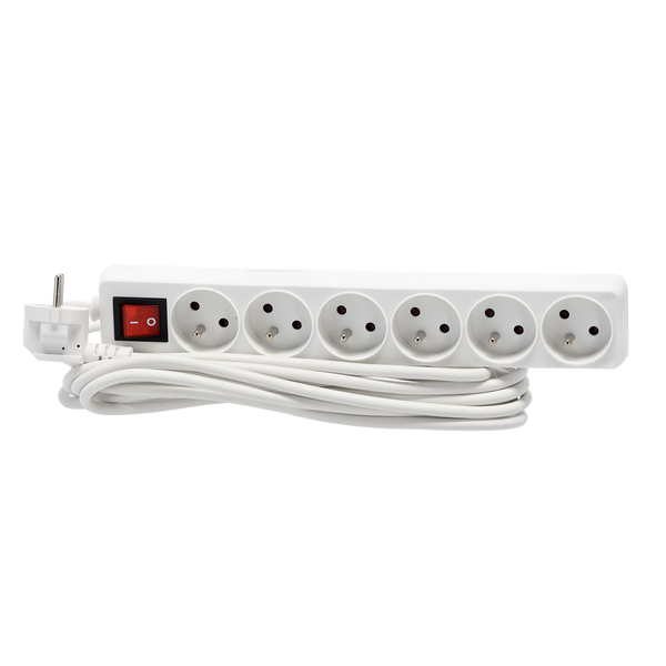 EXTENSION CORD POWER STRIP WITH SWITCH 6 SOCKETS 5 M WHITE