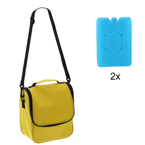 GEANTĂ TERMICĂ 22 x 12 x 24 CM 6L PE UMĂ SARCĂ GALBENĂ CU DOUĂ INSERTURI RĂCITOARE *9295