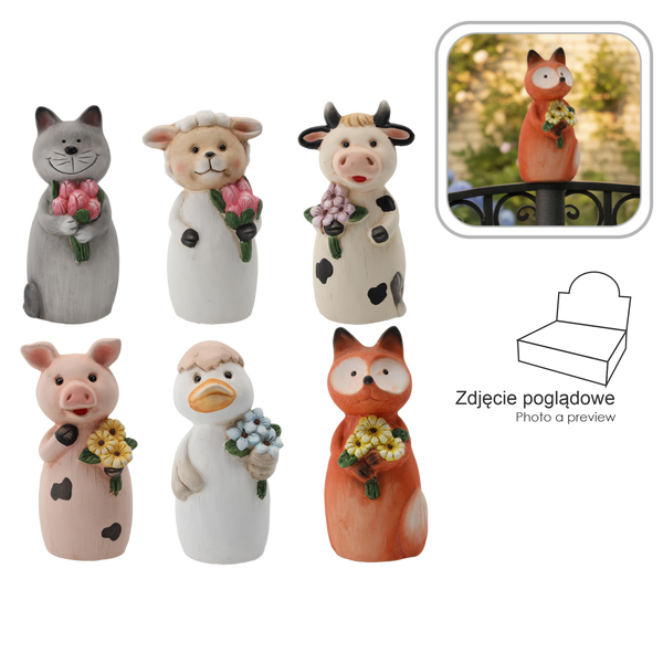 DECORAȚIUNE CERAMICĂ PENTRU STÂLPI DE ÎNÎNDRĂ - ANIMALE 11 x 10 x 22 CM AMESTEC DE MODELE disp=6buc *0319