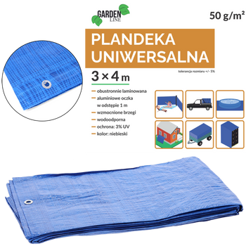 PLACHTA 3 x 4 M (+/- 5%) 50GSM 3%UV MODRÁ *4089
