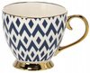 PORCELAIN MUG 445 ML ON A FOOT NAVY BLUE / GOLD MIX OF PATTERNS OPAK=1PCS
