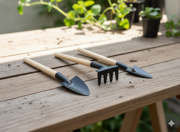 ZESTAW NARZĘDZI OGRODOWYCH (KIELNIA, TRANSPLANTER, GRABKI)