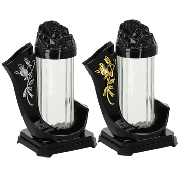 LANTERN 26CM ZGM RIBBON ROSE BLACK SILVER/GOLD PACK=6PCS*7920