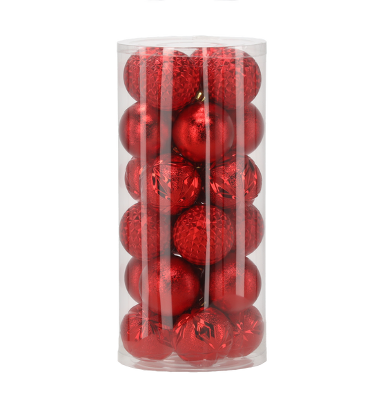 SET OF 24 BAUBLES 6 CM RED/GOLD/SILVER