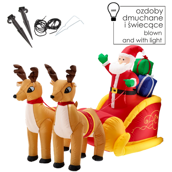 INFLATABLE SANTA ON SLEIGH WITH REINDEER LED 235 CM