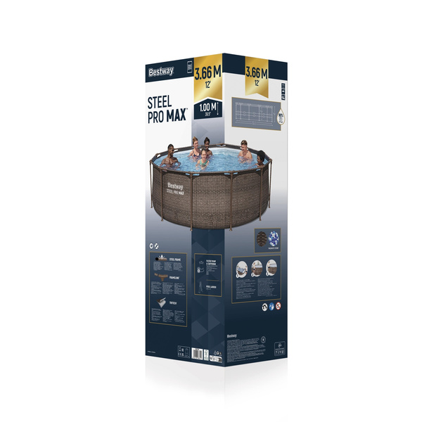 PISCINA RATTAN ÎN AER 3,66 X 1 M (PISCINĂ, POMPĂ DE FILTRARE, SCARA) *6558 *6211