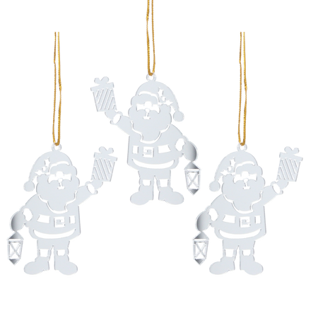 SET OF 3 CHRISTMAS TREE DECORATIONS - SILVER SANTA CLAUS 6 x 8 CM
