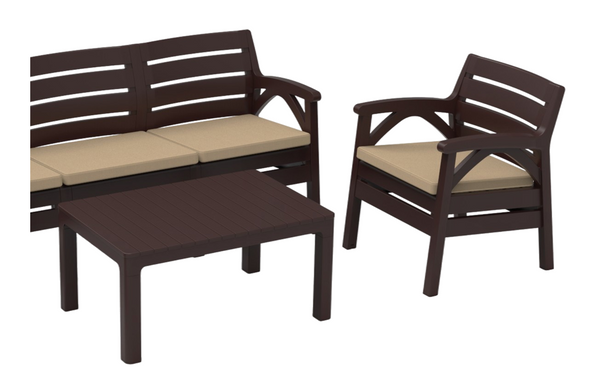 ZESTAW MEBLI OGRODOWYCH BRĄZOWYCH  "SANTANA" (2x FOTEL, ŁAWKA 3os.)