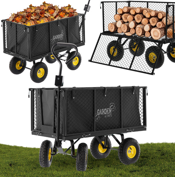 WÓZEK OGRODOWY DWUFUNKCYJNY XL - CZARNY Z PLANDEKĄ 