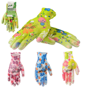 GARDEN GLOVES "9" PATTERN, POLYESTER WITH POLYURETHANE PACKET=12