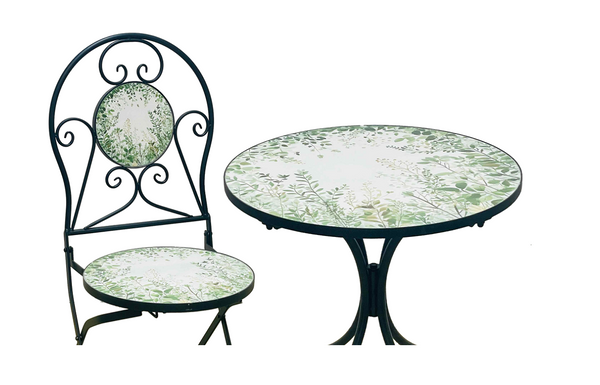 ZESTAW MEBLI OGRODOWYCH METALOWYCH MOZAIKA "FYLLA" STÓŁ + 2 KRZESŁA