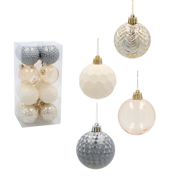 SET OF 16 ORNAMENTS 6 CM CHAMPAGNE/GRAY/WHITE