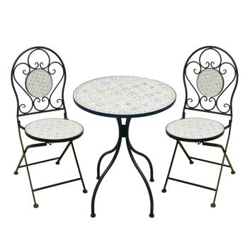 METAL MOSAIC GARDEN FURNITURE SET "LOULOUDIA" TABLE + 2 CHAIRS