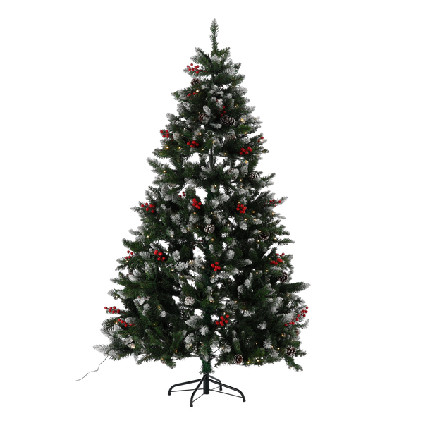 ARTIFICIAL CHRISTMAS TREE 180 CM SNOWED WITH ROWAN BERRIES, CONES, LED