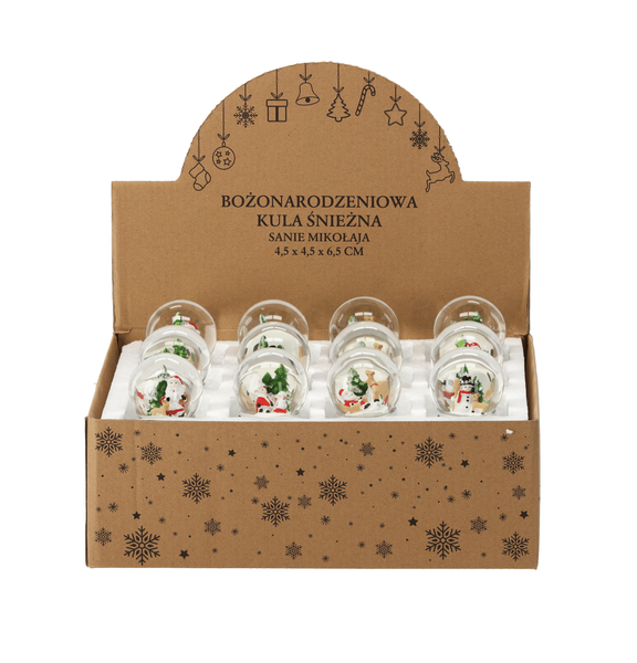 CHRISTMAS SNOWBALL - SANTA'S SLEIGH 4.5 x 4.5 x 6.5 CM WHITE MIX PATTERNS disp=12pcs *5720