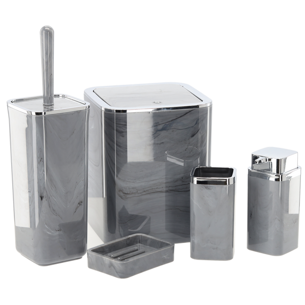 5-PIECE BATHROOM SET SQUARE MARBLE GREY