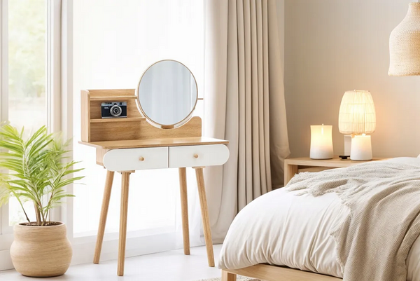 TOALETKA KOSMETYCZNA Z LUSTREM 80 x 40 x 120 CM DREWNIANA/BIAŁA *7865