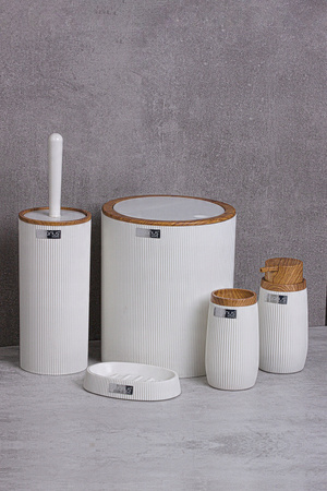 ROUND BATHROOM SET 5 PCS. WHITE / WOOD