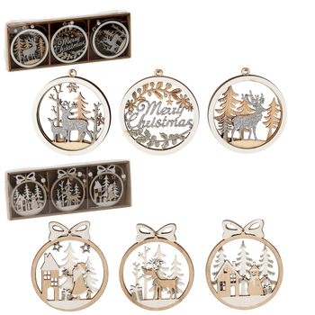 SET OF 6 WOODEN CHRISTMAS ELEMENTS - MIX OF DESIGNS