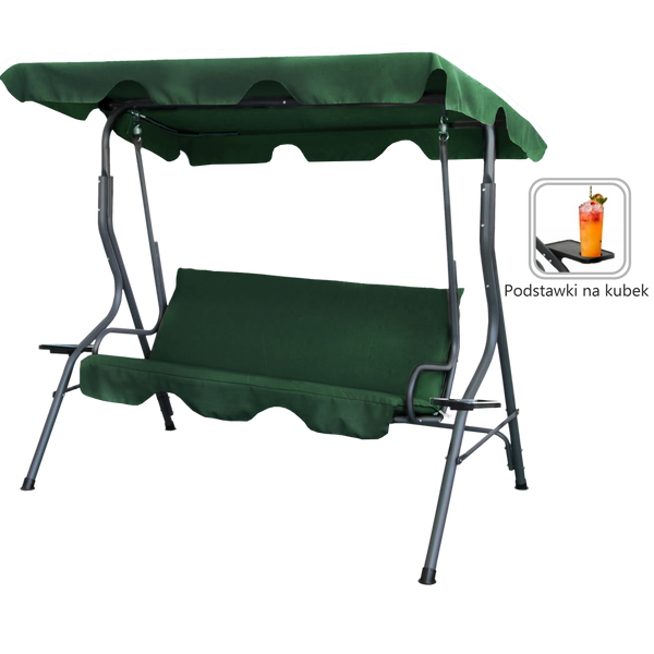 HUŚTAWKA OGRODOWA 170 x 110 x 153 CM CIEMNA ZIELEŃ BEZ POD. Z PODSTAWKAMI NA KUBEK
