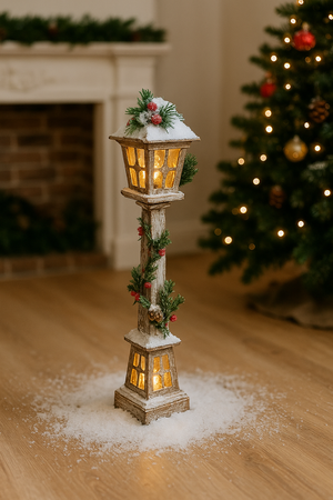 CHRISTMAS WOODEN LED LANTERN WITH STARS 13 x 13 x 60 CM