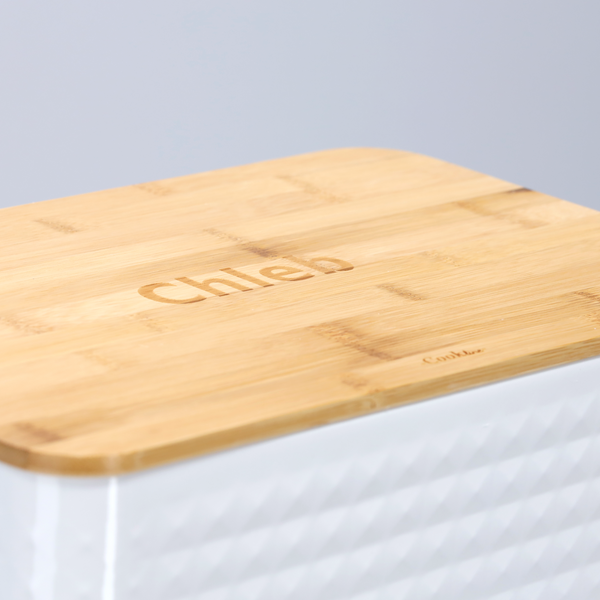 CHLEBAK SABIO - EMALIOWANY Z POKRYWĄ BAMBUSOWĄ 35 x 23 x 18,5 CM BIAŁY + 3 POJEMNIKI 11,5 X 11,5 X 12 CM *8848