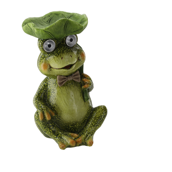 FIGURKA OGRODOWA - ŻABA KARMNIK ZE ŚWIECĄCYMI OCZAMI 21,5 x 20 x 35,5 CM LED *7218