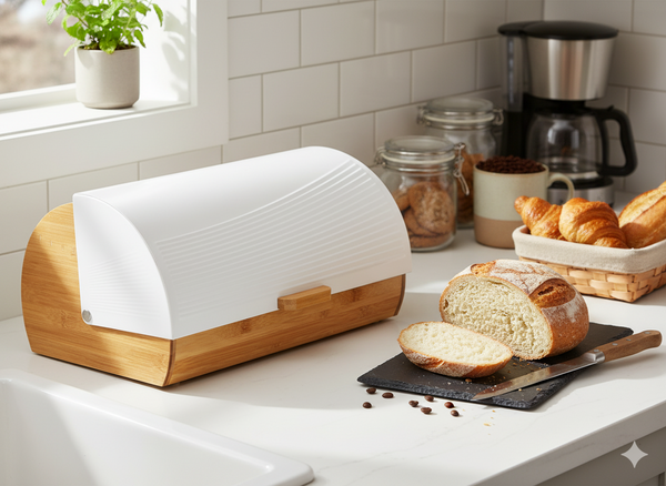 BREAD BOX ANISE - BAMBOO WITH METAL LID 38 x 28 x 18,5 CM WHITE