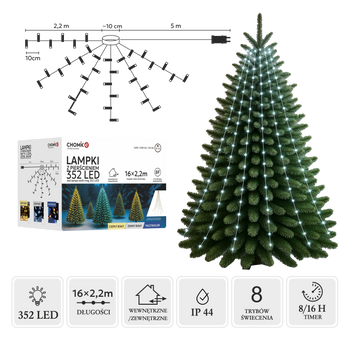 LED SVĚTLA S KROUŽKEM 2,2 M 352L STUDENÁ BÍLÁ VNITŘNÍ/EXTERNÍ *8080
