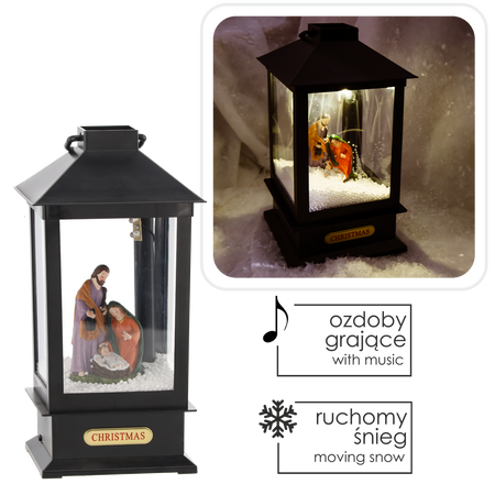 VIANOČNÝ LAMPIÓN 13 x 13 x 30 CM S LED VLOŽKOU MELODIA - ČIERNY - SVÄTÁ RODINA *9386
