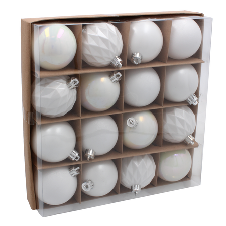 SET OF 16 BAUBLES 6 CM WHITE