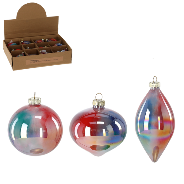 IRIDESCENT GLASS ORNAMENT MIXED PATTERNS