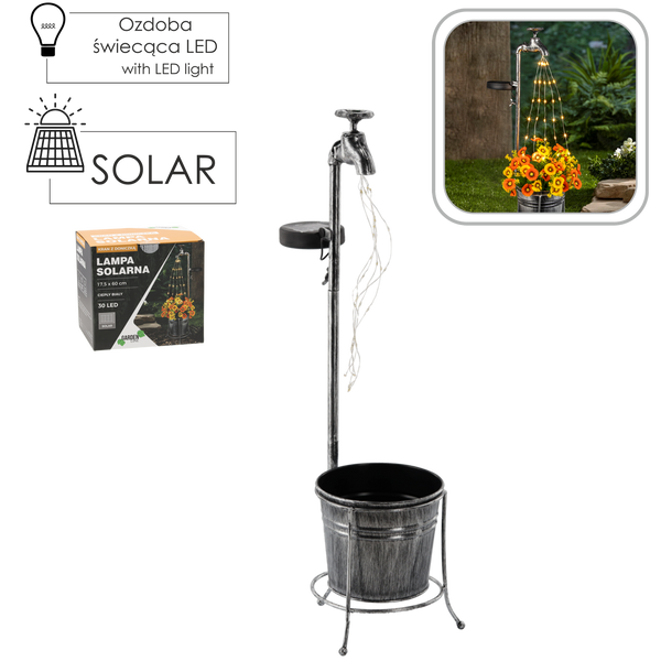 LAMPĂ SOLARĂ 17,5 x 60 CM ROBINET CU GHIVECI 30 LED ALB CALD *6186
