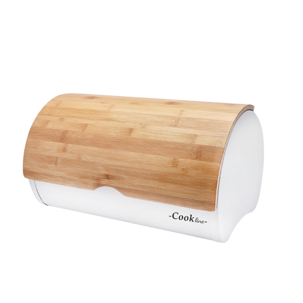 BREAD BOX SABROSO - ENAMELED WITH BAMBOO LID 38 X 25 X 18 CM WHITE