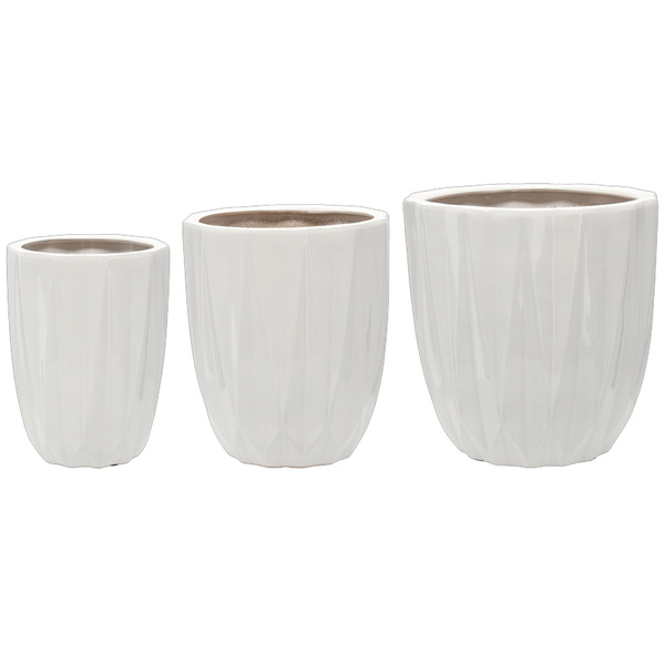Set de 3 ghivece ceramice decorative 24, 30, 40 cm – alb