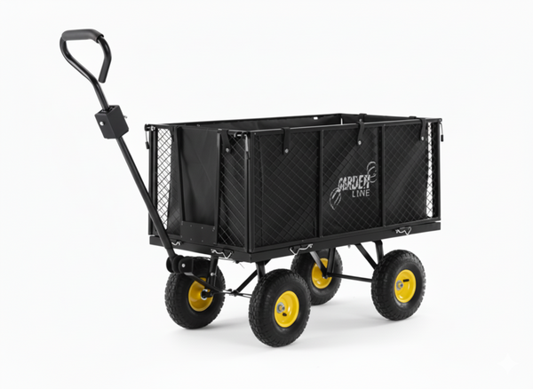 WÓZEK OGRODOWY DWUFUNKCYJNY XL - CZARNY Z PLANDEKĄ