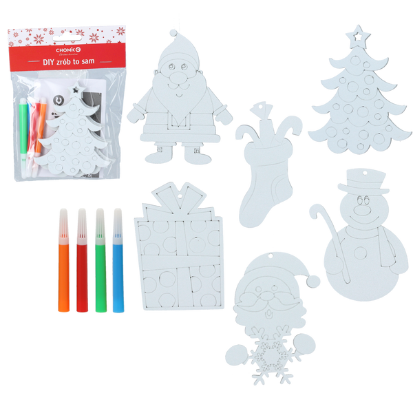 Set de 3 ornamente de Crăciun de 10 cm pentru suspendare "Fă-o singur" cu 4 markere mix 6 modele *8952