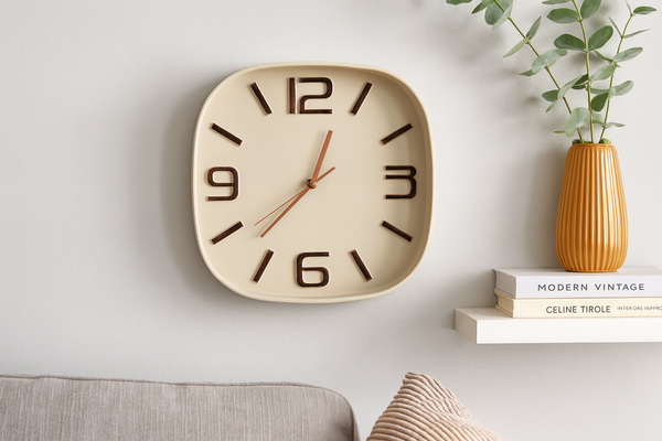 ZEGAR WISZĄCY KWADRATOWY 30,3 x 30,3 x 5,7 CM BEŻOWY/NIEBIESKI *5531