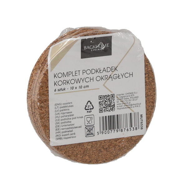 6PCS CORK ROUND COASTERS WITH DESIGN PRINTED