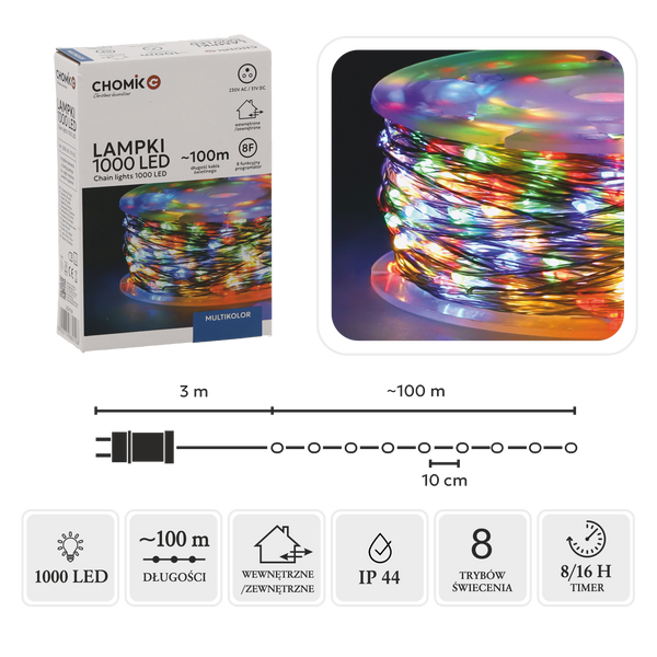 LED KABELKY NA CÍVKĚ 1000L MULTIKOLOR, DÉLKA 3 + 100 M *0108