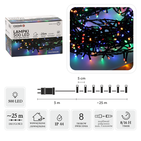 LED ŽIAROVKY 500L MULTICOLOR, DĹŽKA 3 + 25 M VNÚT/OVNÁ *9584