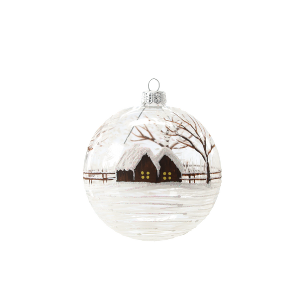 TRANSPARENT GLASS CHRISTMAS BAUBLE 10 CM LANDSCAPE