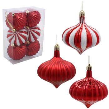 SET OF 6 CHRISTMAS TREE ORNAMENTS - STREAMERS MIX OF COLORS 8 CM