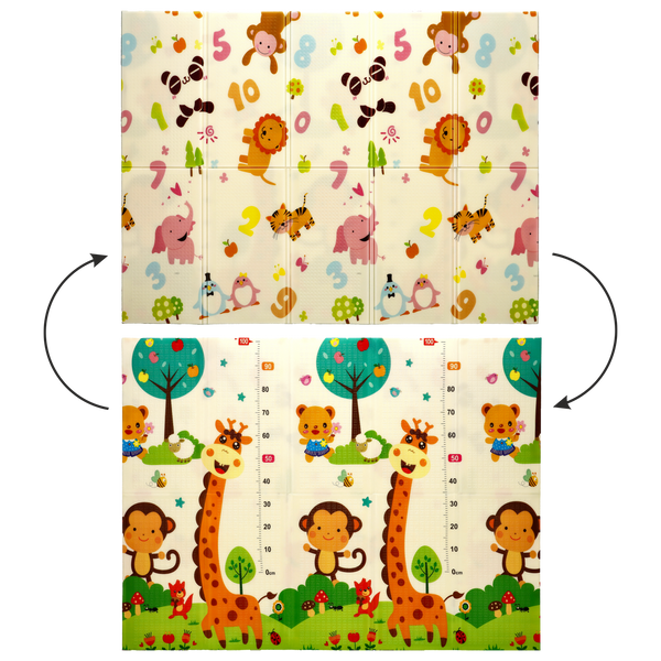 Dvojstranná vzdelávacia podložka 150x200x1 cm skladacia zvieratá-čísla + taška *4329